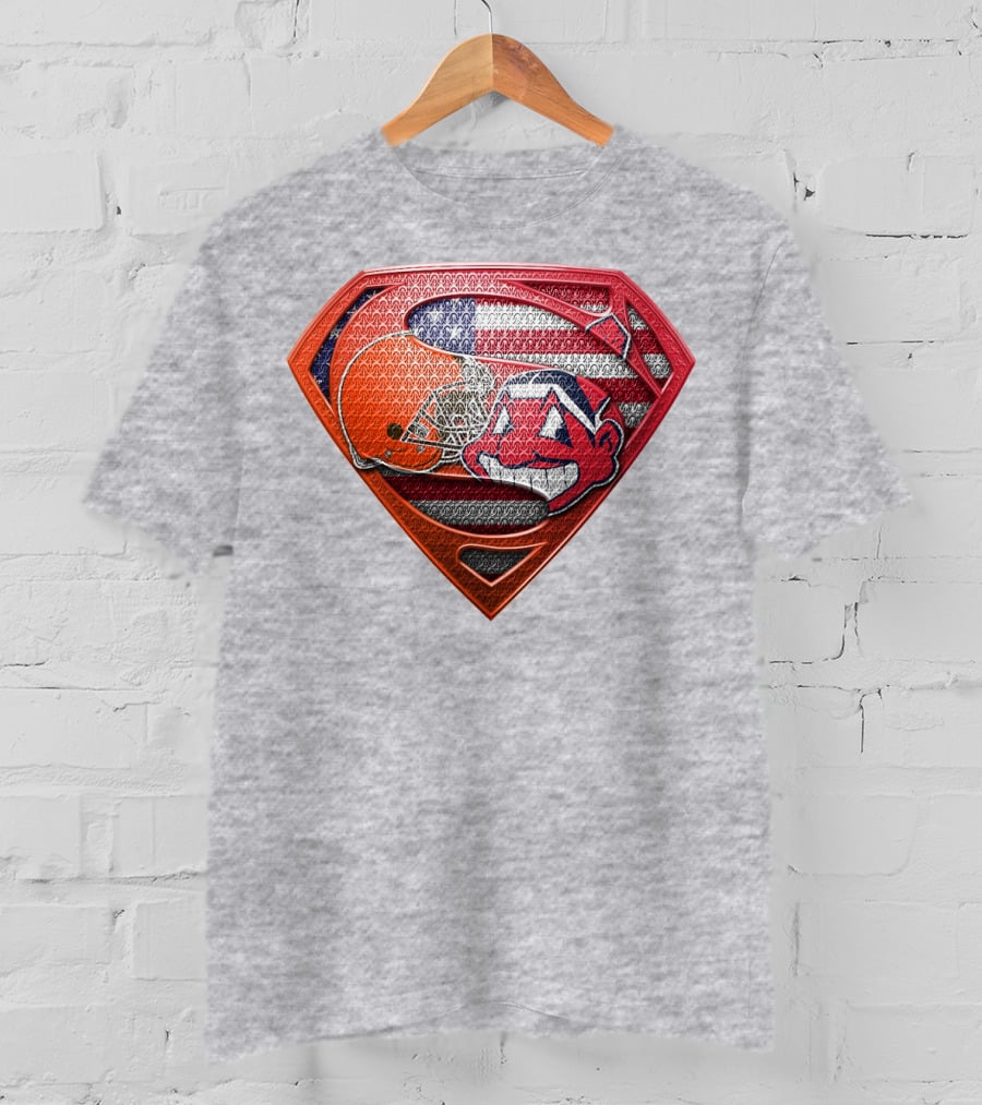 Superman Shield Cleveland Browns Helmet Chief Wahoo American Flag T-Shirt