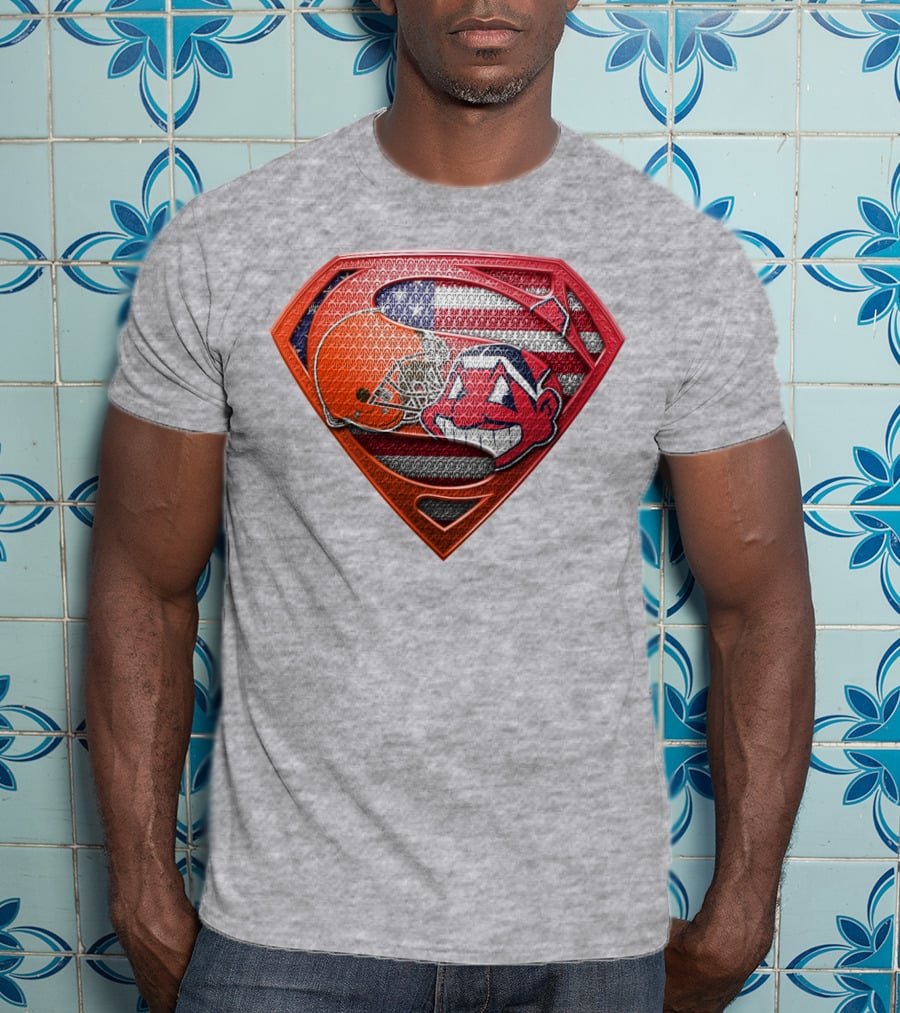 Superman Shield Cleveland Browns Helmet Chief Wahoo American Flag T-Shirt