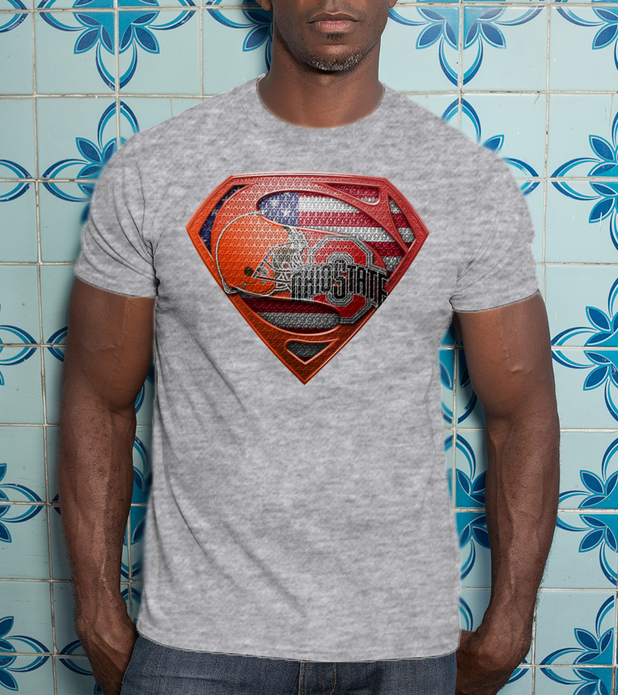 Ohio State Buckeyes American Flag Superman Logo Sps T-Shirt