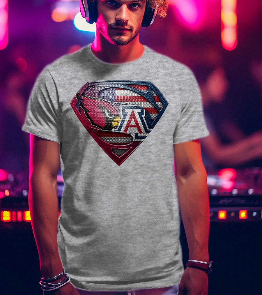 Arizona Cardinals Arizona Wildcats American Flag Shield T-Shirt