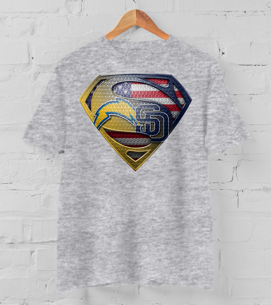 Superman Logo Chargers Sd Padres American Flag T-Shirt