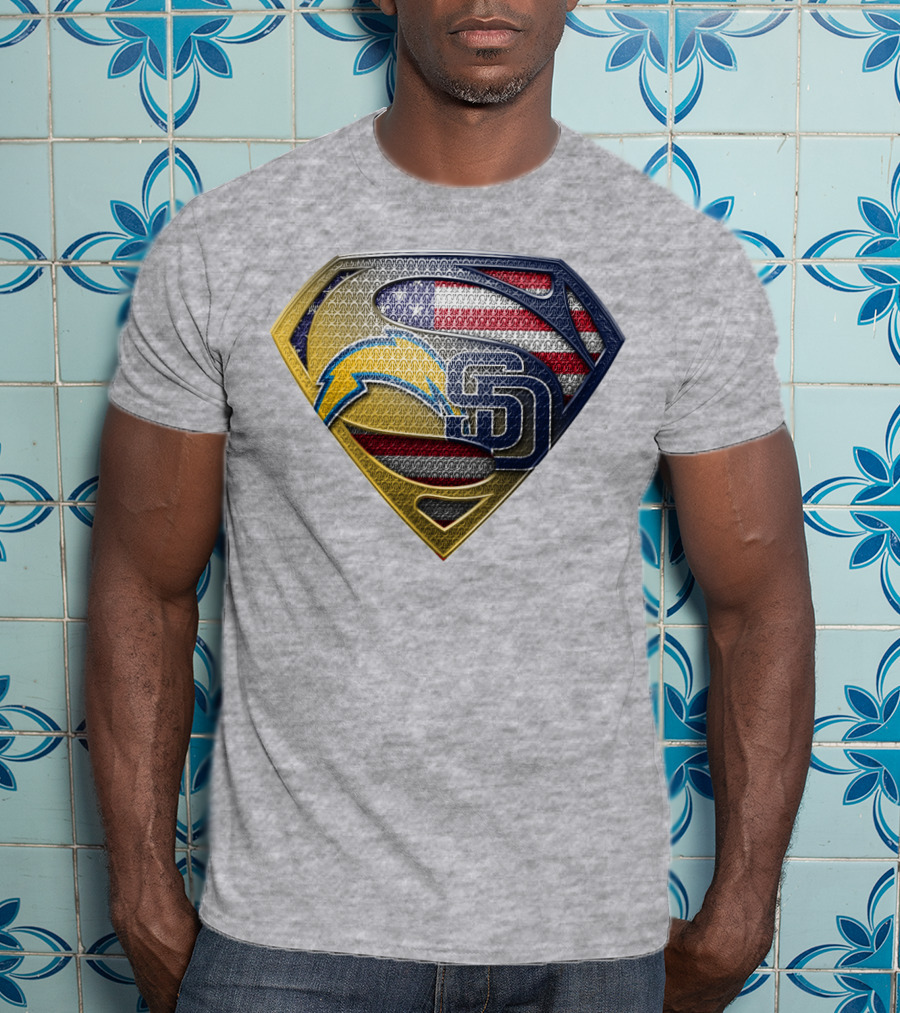 Superman Logo Chargers Sd Padres American Flag T-Shirt