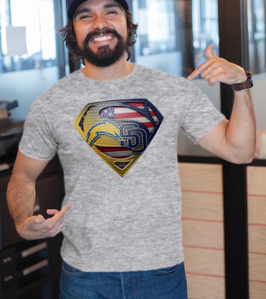 Superman Logo Chargers Sd Padres American Flag T-Shirt