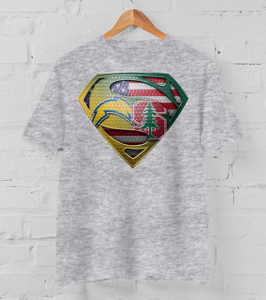 Superman Emblem Stanford Cardinal Chargers American Flag Fusion T-Shirt