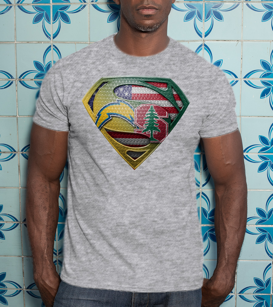 Superman Emblem Stanford Cardinal Chargers American Flag Fusion T-Shirt