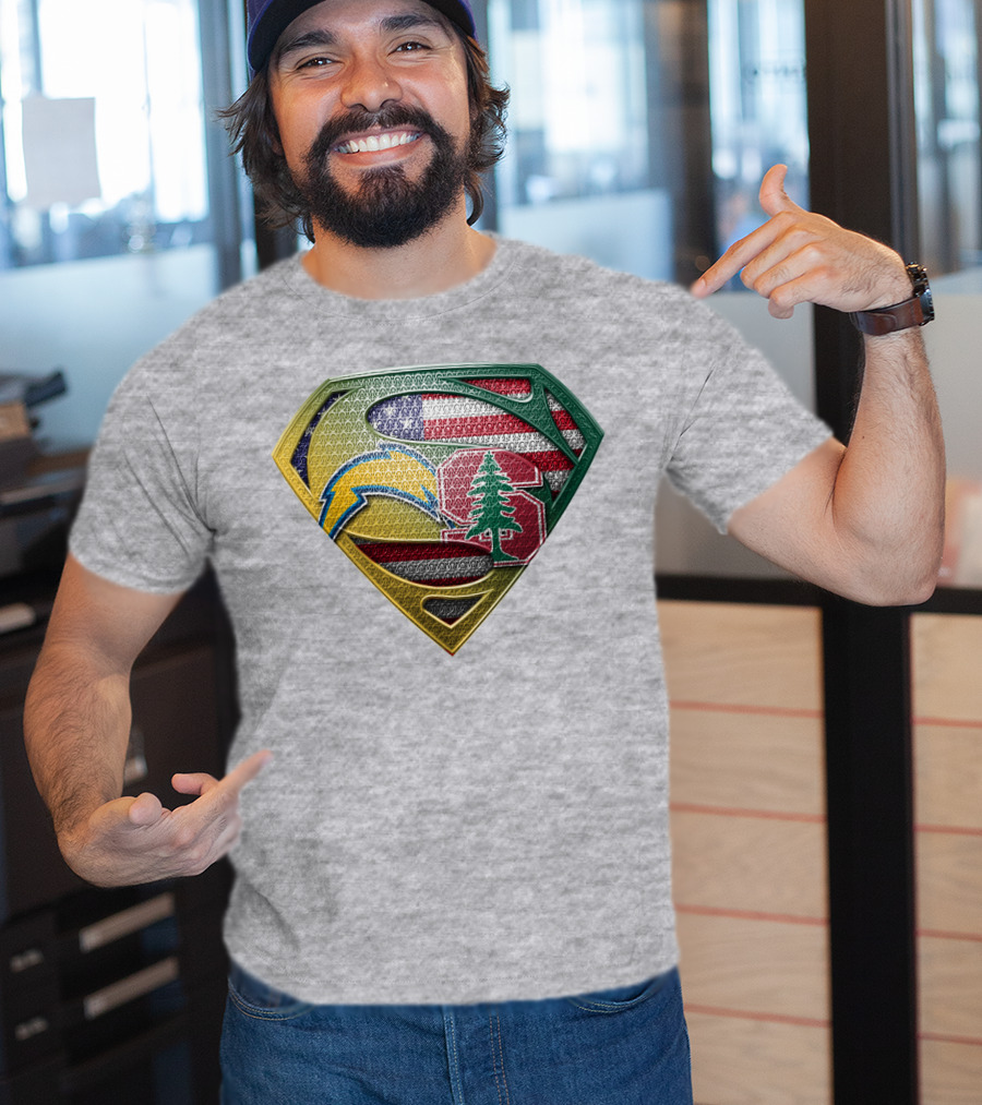 Superman Emblem Stanford Cardinal Chargers American Flag Fusion T-Shirt