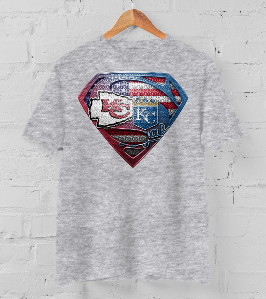 Kansas City Chiefs Royals American Flag Superman Shield T-Shirt