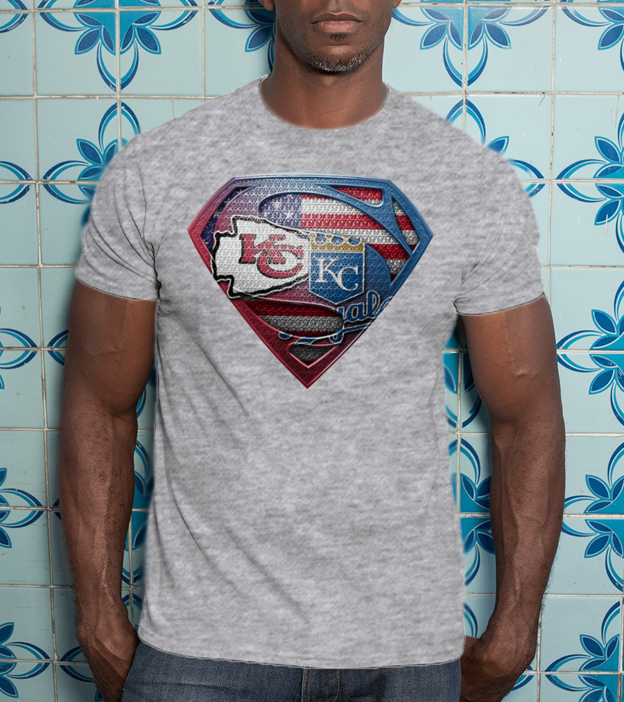 Kansas City Chiefs Royals American Flag Superman Shield T-Shirt