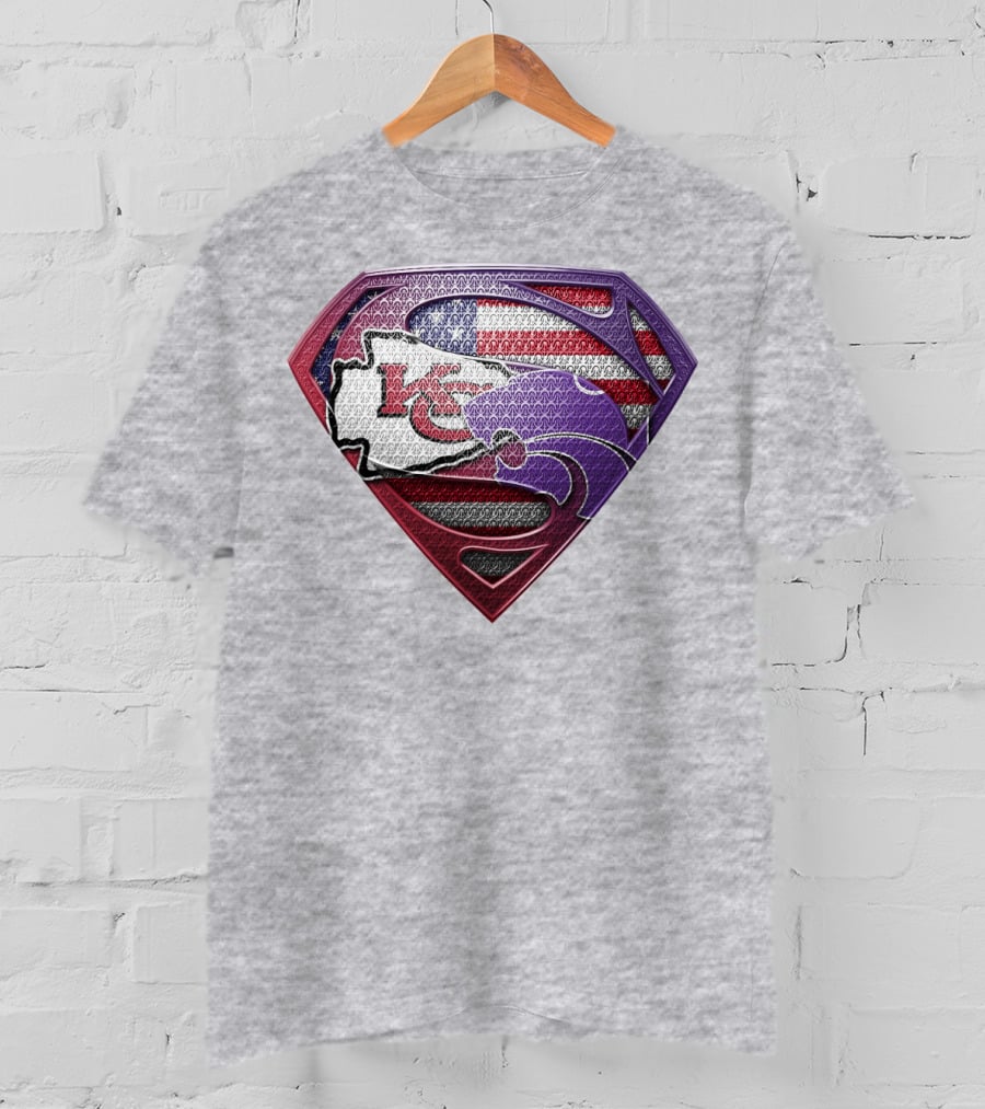 Kansas City Chiefs Superman Logo With American Flag And Kansas Map T-Shirt