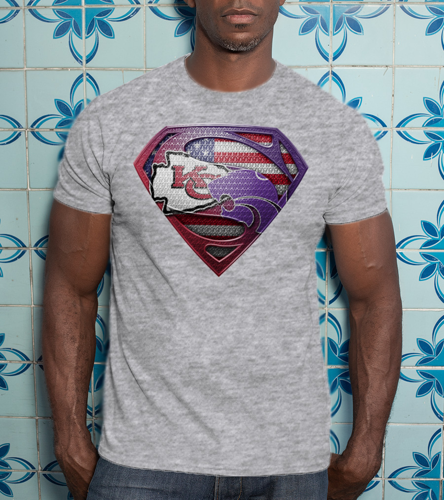 Kansas City Chiefs Superman Logo With American Flag And Kansas Map T-Shirt