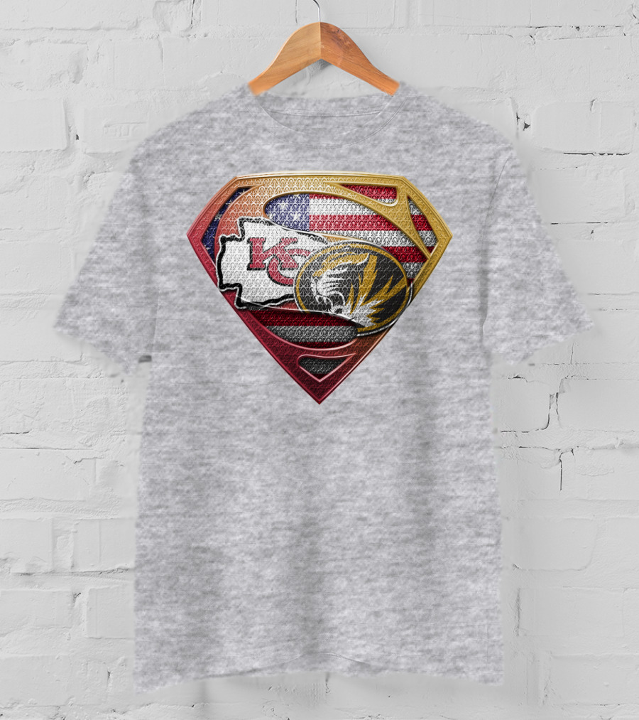 Kansas City Chiefs Missouri Tigers American Flag Superhero T-Shirt