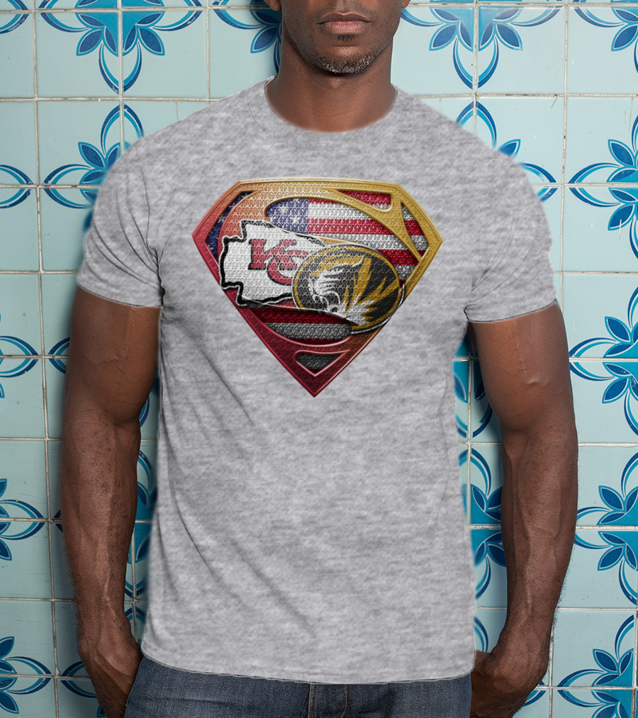 Kansas City Chiefs Missouri Tigers American Flag Superhero T-Shirt