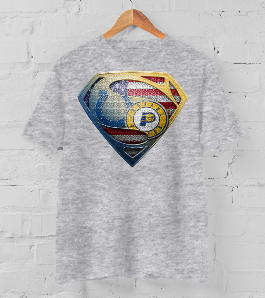 Superman Shield Indianapolis Colts And Pacers American Flag T-Shirt