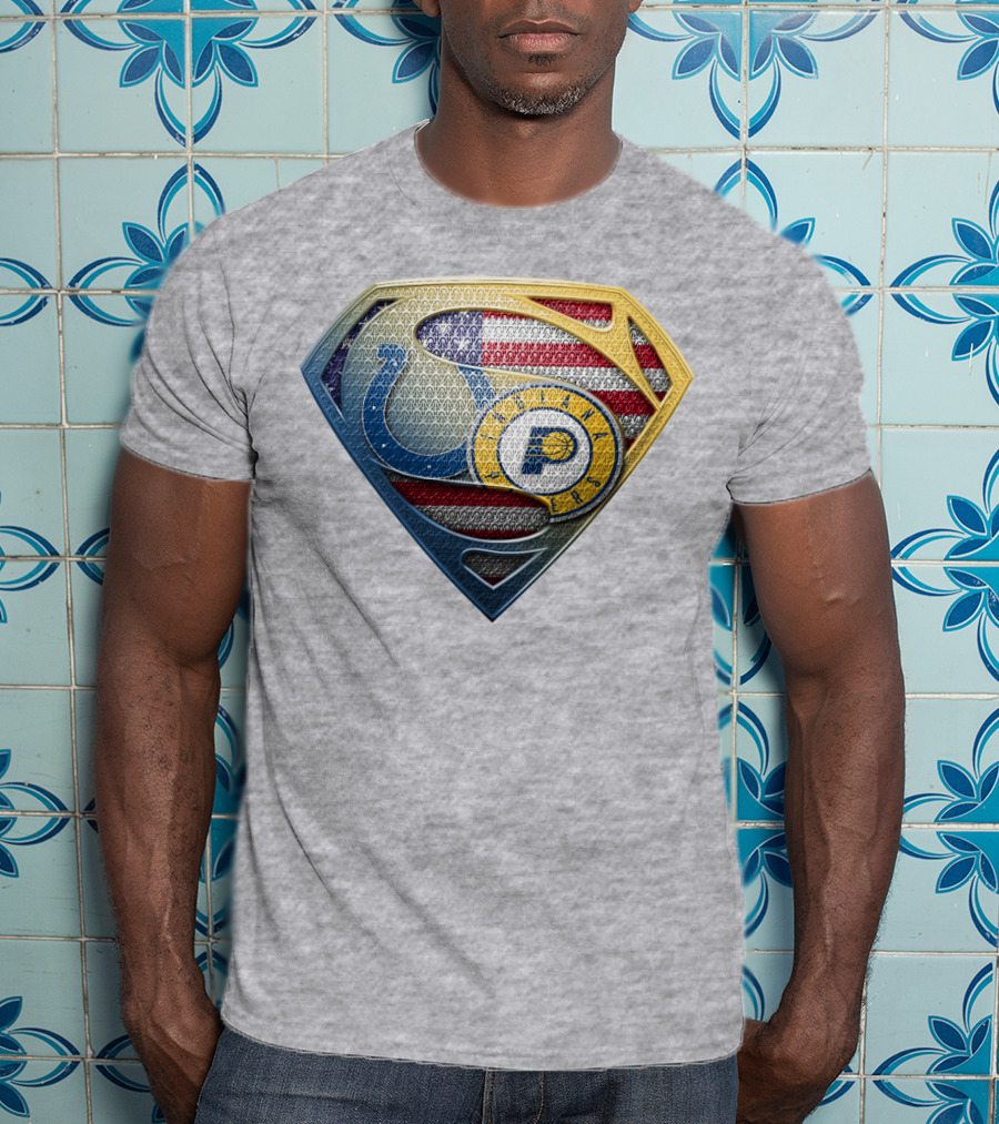 Superman Shield Indianapolis Colts And Pacers American Flag T-Shirt