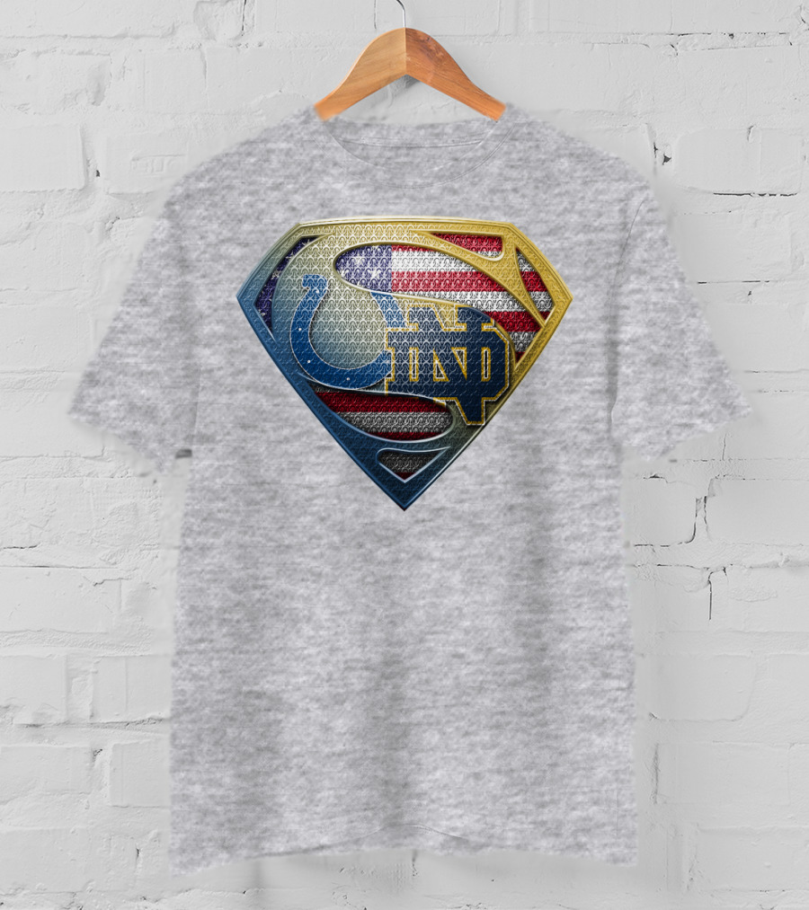 Notre Dame And Indianapolis Colts American Flag Superman T-Shirt
