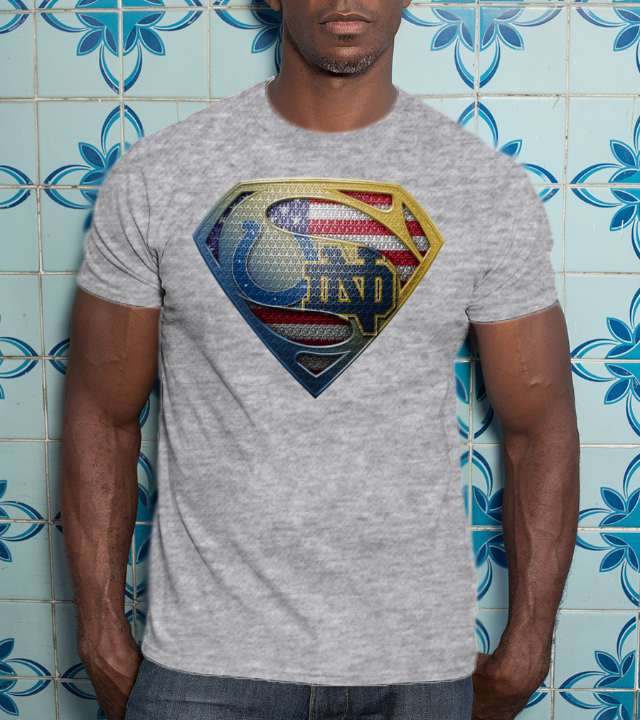 Notre Dame And Indianapolis Colts American Flag Superman T-Shirt