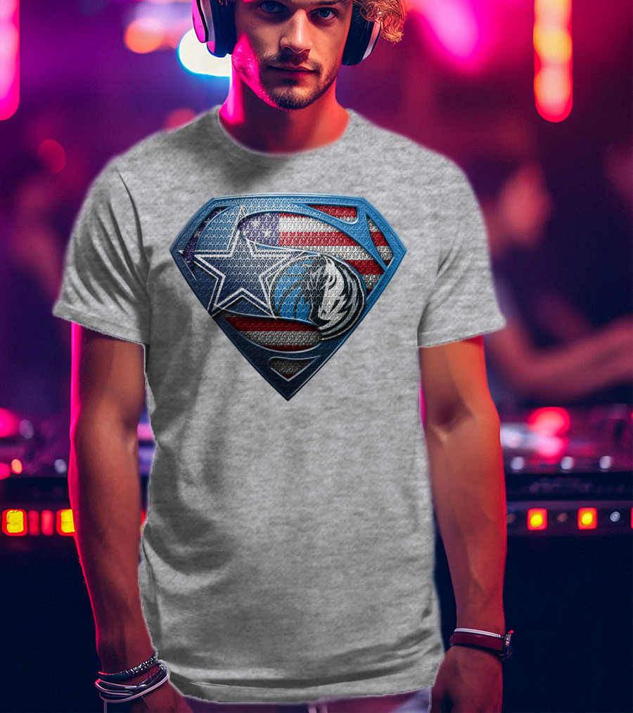Dallas Basketball Heroes Shield Design With American Flag T-Shirt