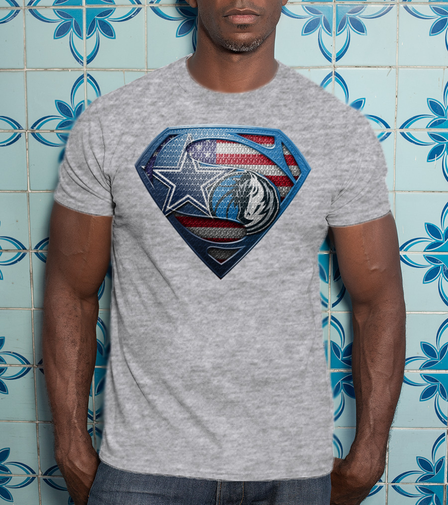 Dallas Basketball Heroes Shield Design With American Flag T-Shirt