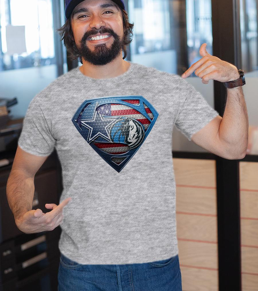 Dallas Basketball Heroes Shield Design With American Flag T-Shirt