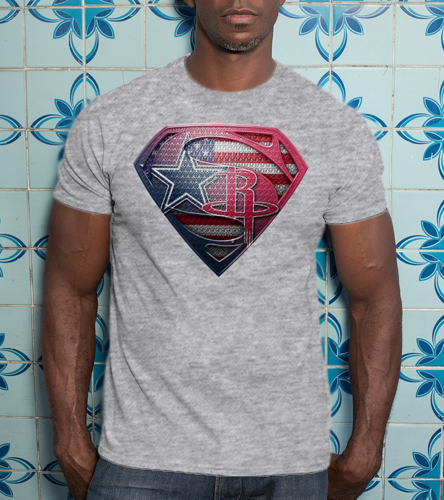 Rockets Superhero Logo With Usa Flag Star T-Shirt