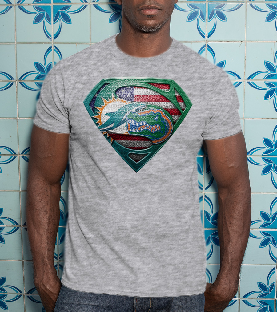 Superman Gator American Flag Miami Football T-Shirt