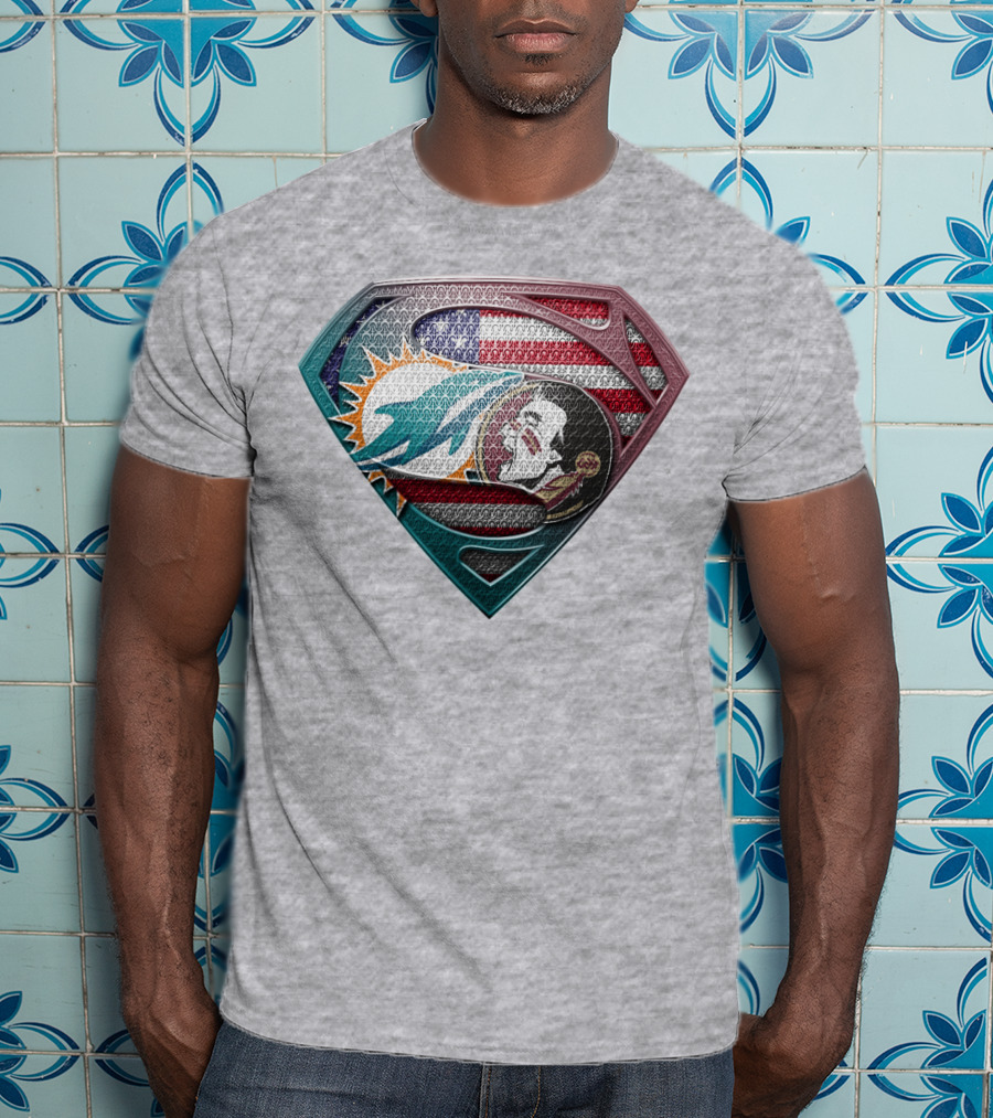 Miami Dolphins Superman American Flag T-Shirt