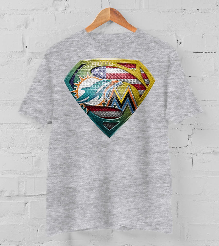 Superman Miami Dolphins Marlins American Flag T-Shirt