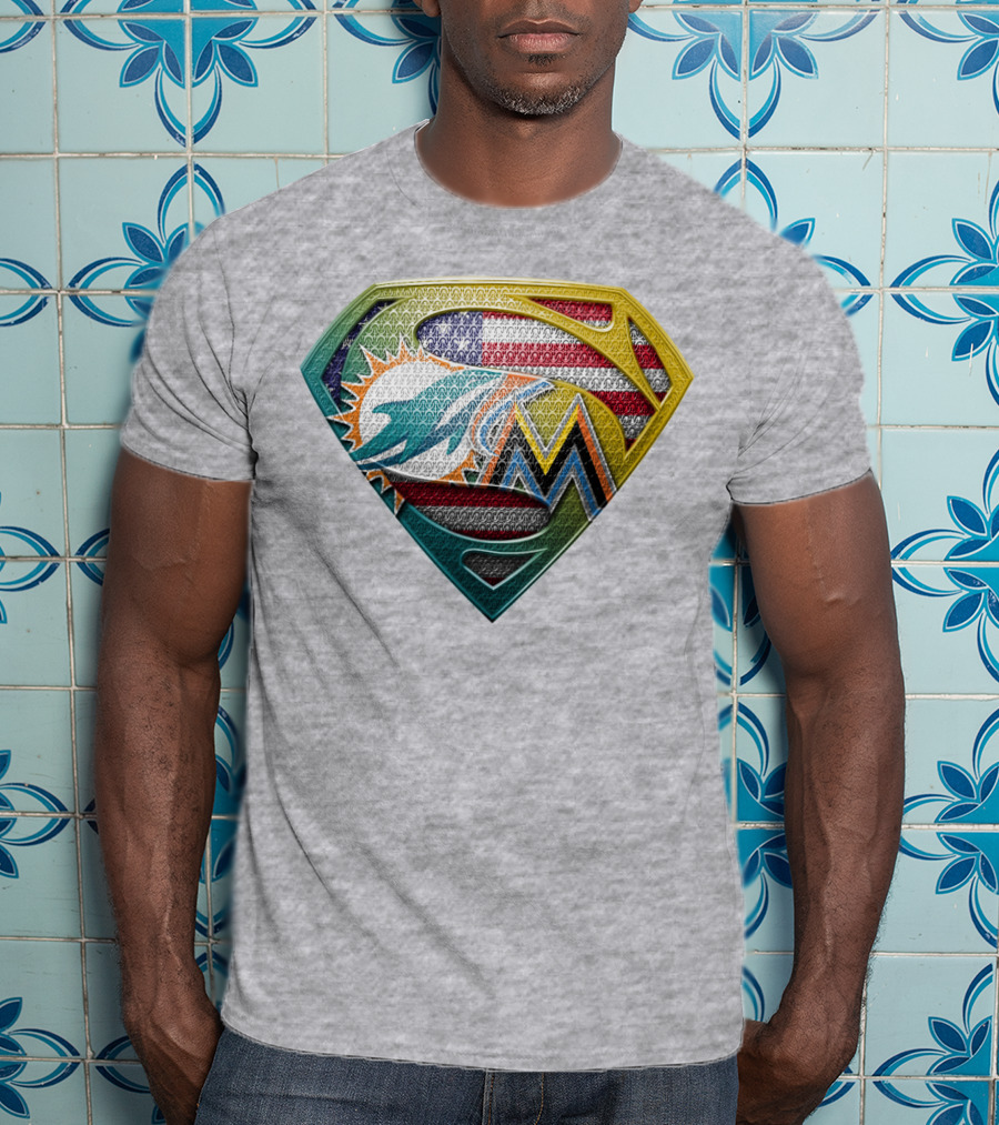 Superman Miami Dolphins Marlins American Flag T-Shirt