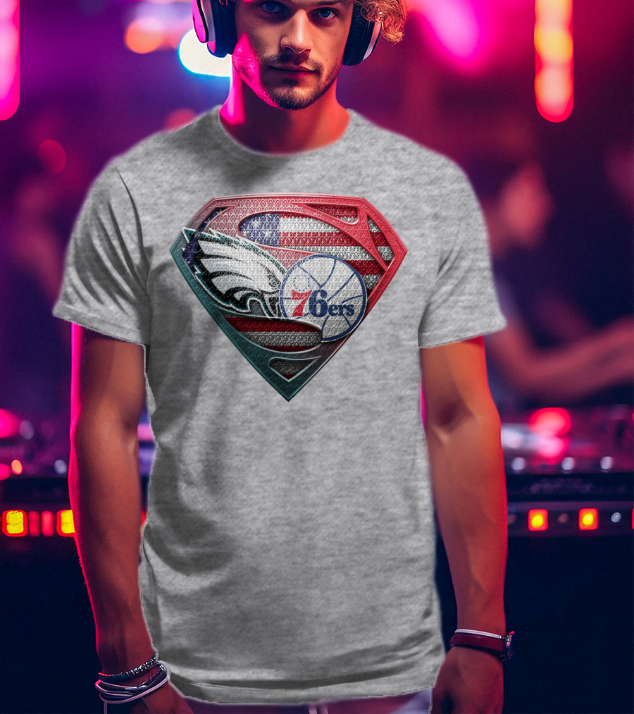 Philadelphia Eagles 76ers American Flag Emblem T-Shirt