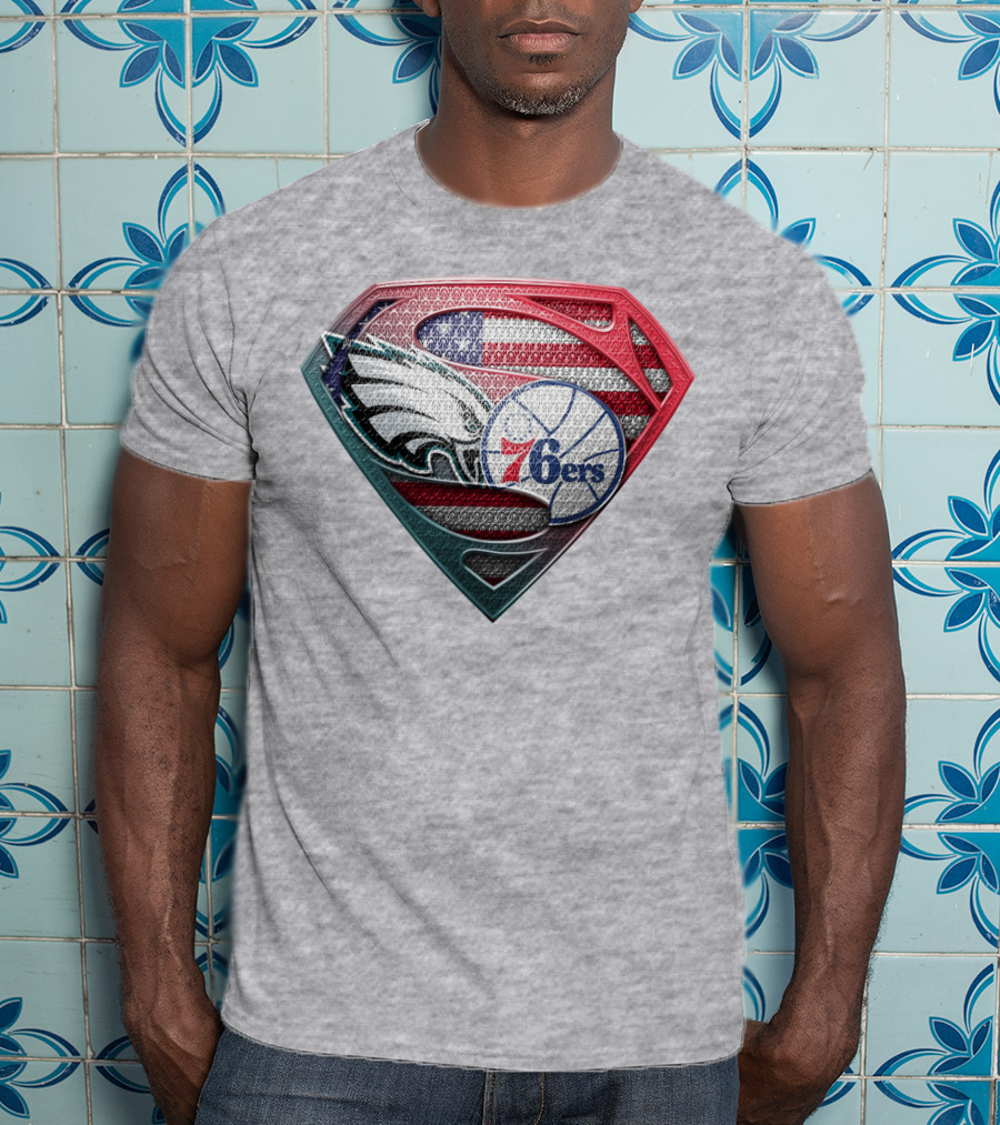 Philadelphia Eagles 76ers American Flag Emblem T-Shirt