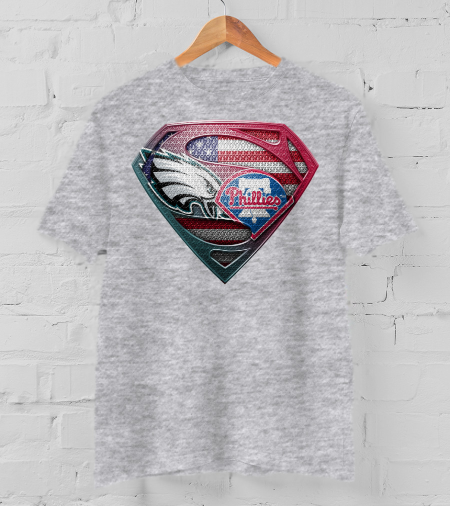 Philadelphia Eagles Phillies Super Logo American Flag - T-Shirt