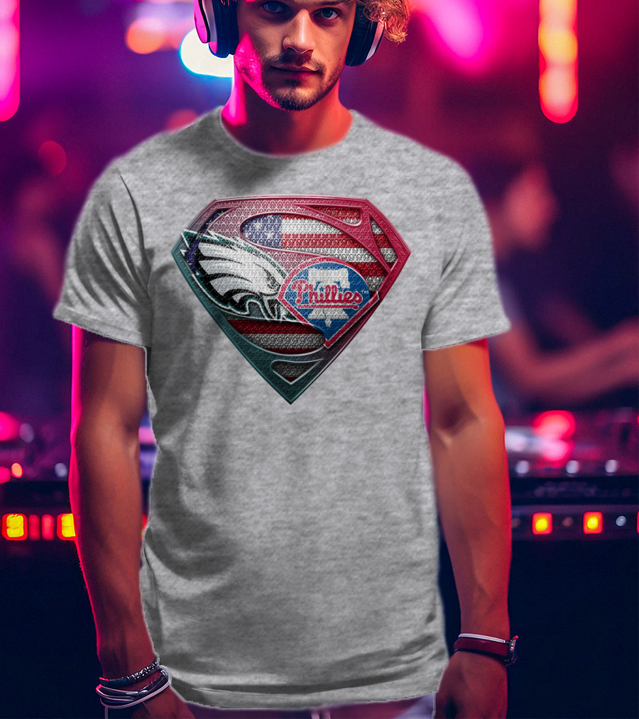 Philadelphia Eagles Phillies Super Logo American Flag - T-Shirt