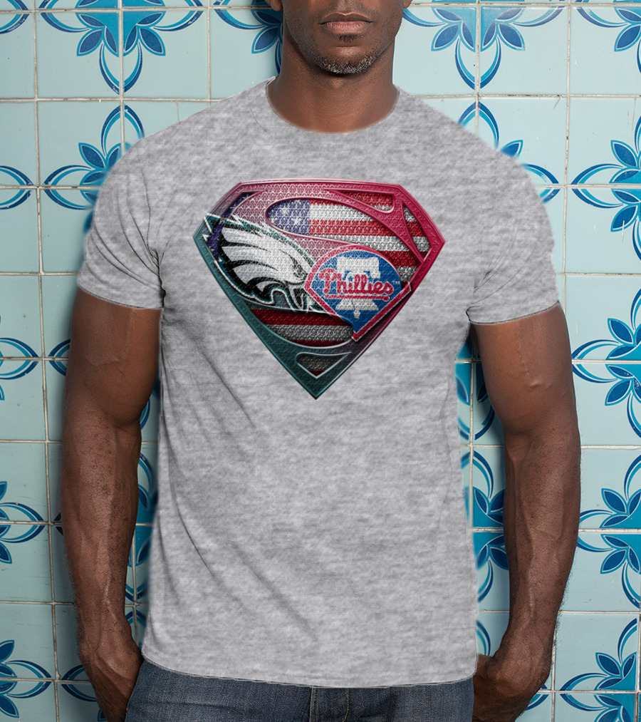Philadelphia Eagles Phillies Super Logo American Flag - T-Shirt
