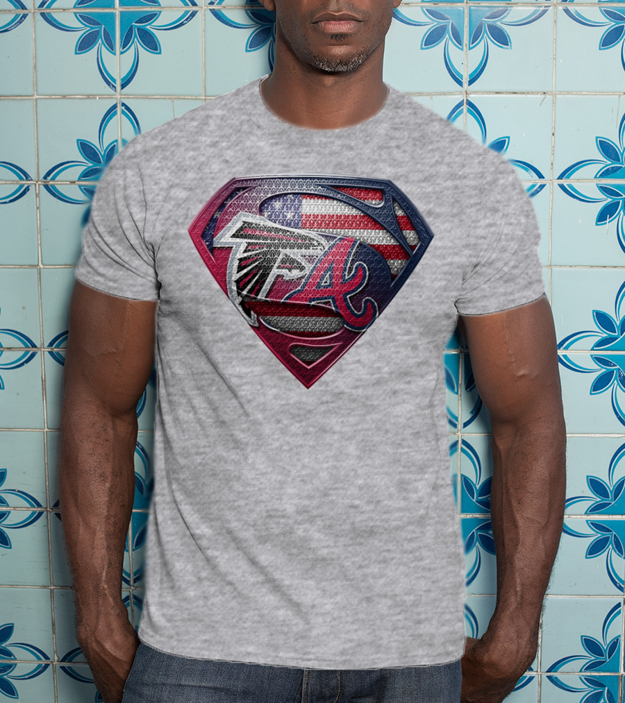 Superman Shield Atlanta Falcons Braves Usa Flag T-Shirt