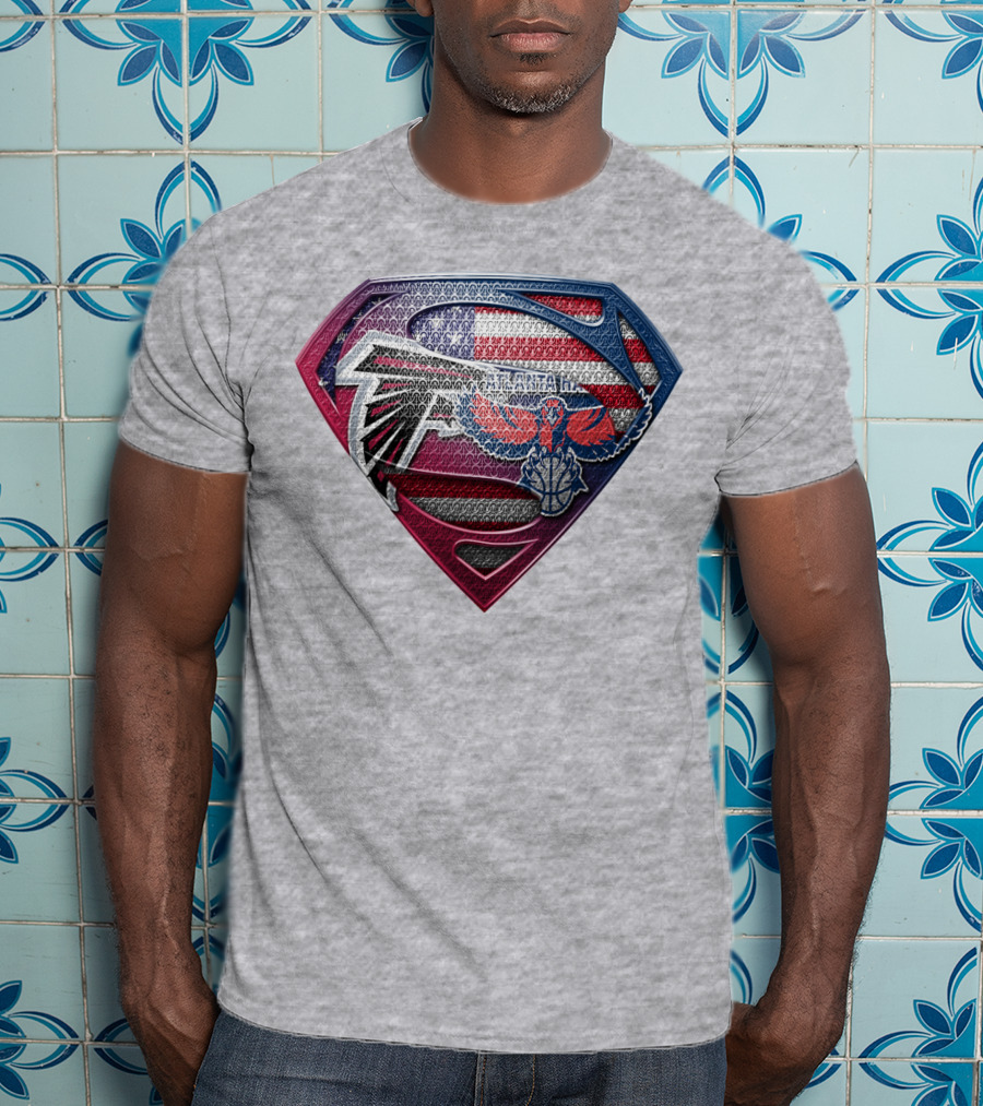 Atlanta Falcons Hawks Superman American Flag Superhero T-Shirt