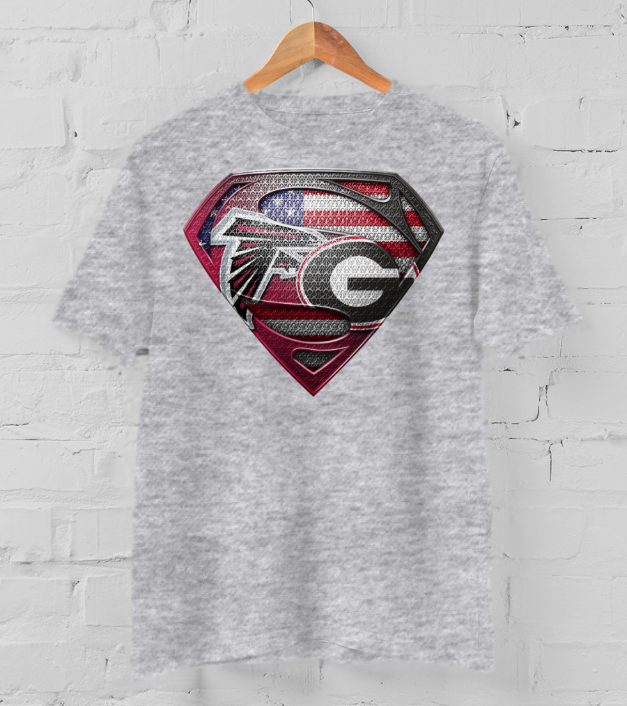 Superman Georgia Bulldogs Atlanta Falcons American Flag T-Shirt