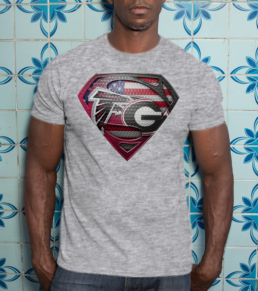 Superman Georgia Bulldogs Atlanta Falcons American Flag T-Shirt