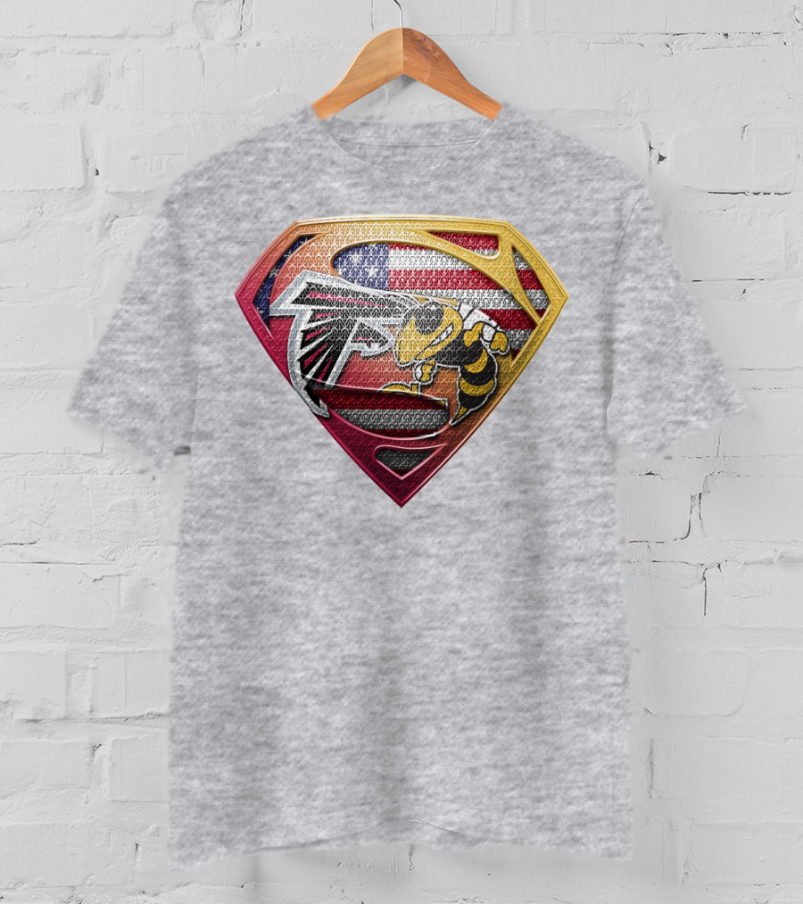 Superman Shield Atlanta Falcons American Flag Buzz T-Shirt