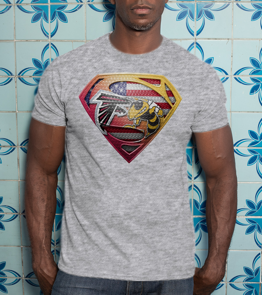 Superman Shield Atlanta Falcons American Flag Buzz T-Shirt