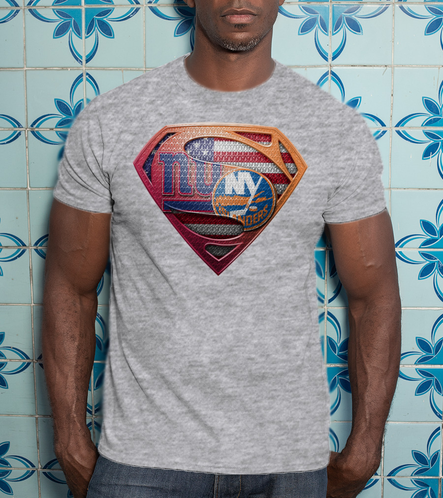 New York Giants Islanders Superman Shield American Flag T-Shirt