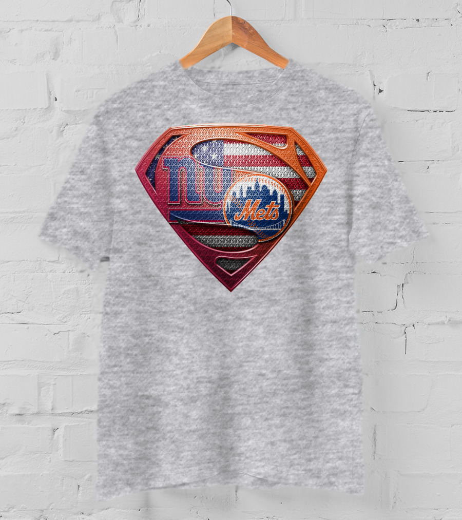 Giants Mets Superman Logo American Flag T-Shirt