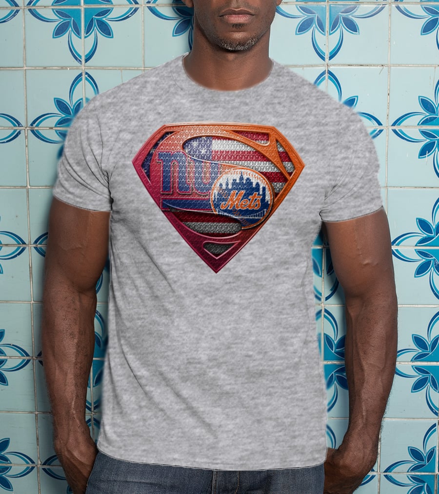 Giants Mets Superman Logo American Flag T-Shirt