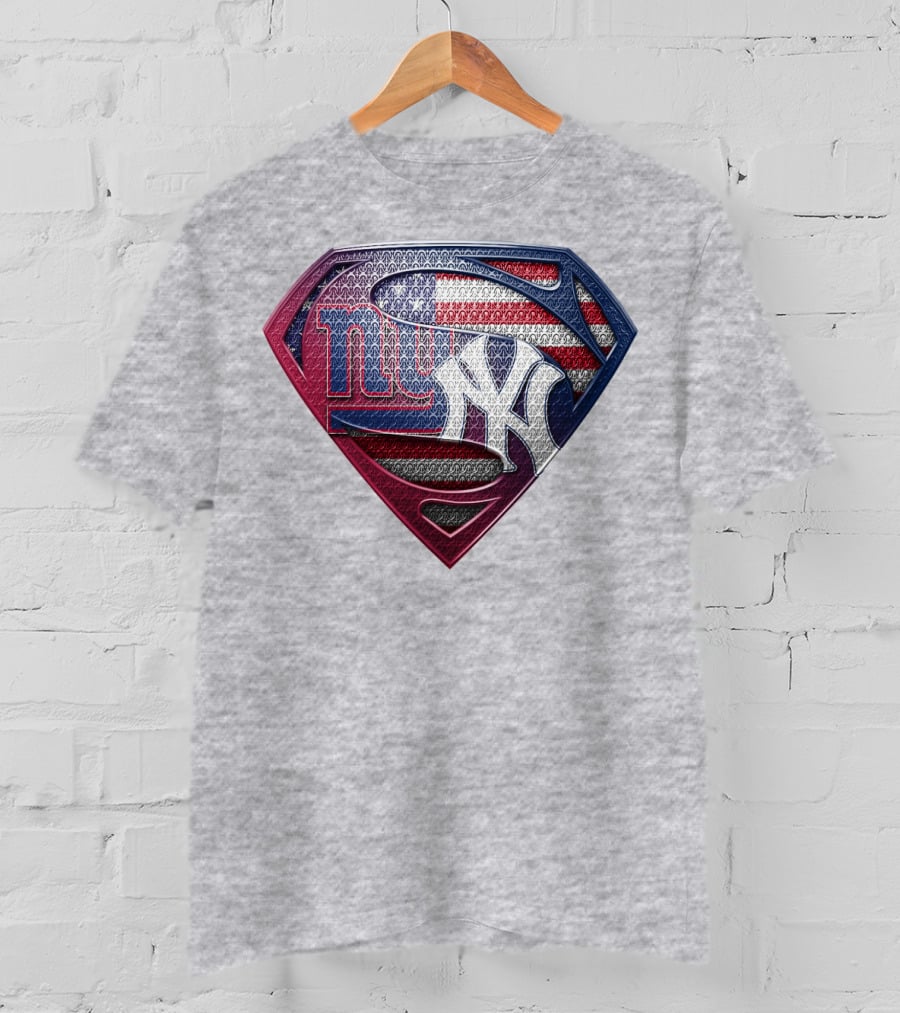 Ny Giants Yankees American Flag Logo Superhero Crest T-Shirt