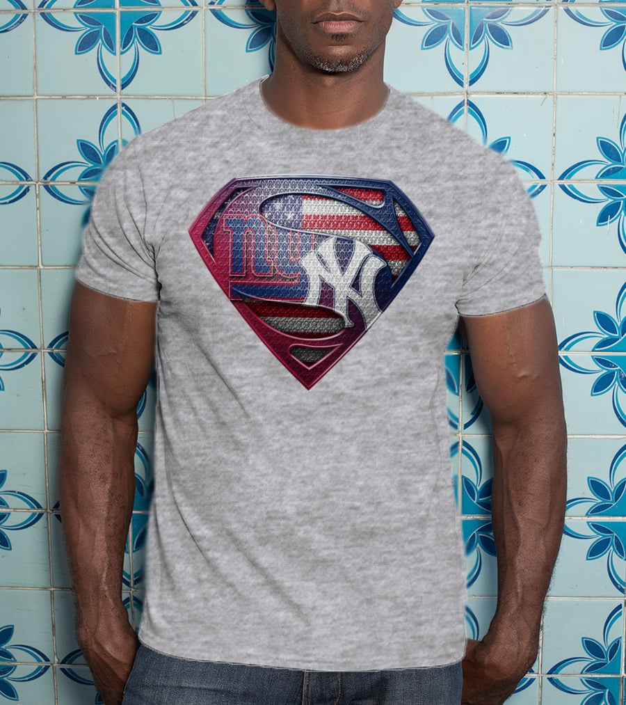 Ny Giants Yankees American Flag Logo Superhero Crest T-Shirt