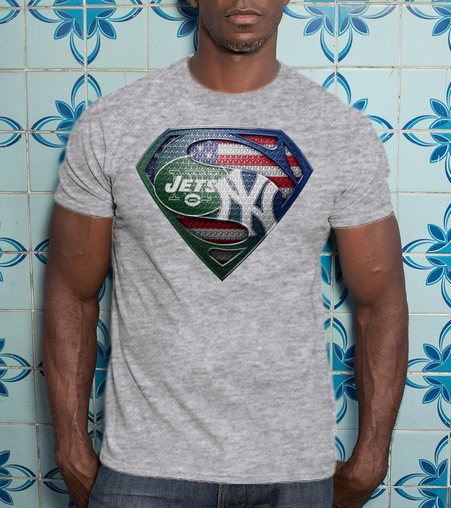 Superman Shield New York Yankees Jets American Flag T-Shirt