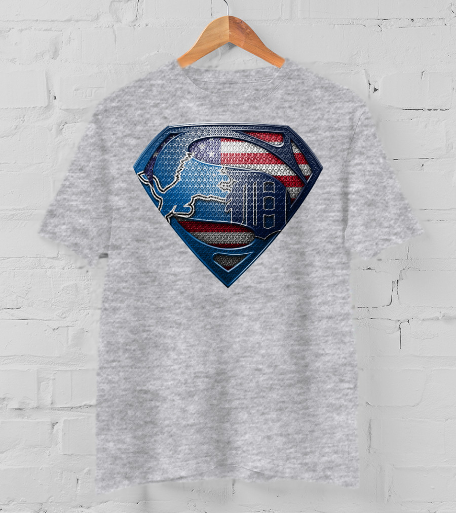 Detroit Lions American Flag Superhero Emblem T-Shirt