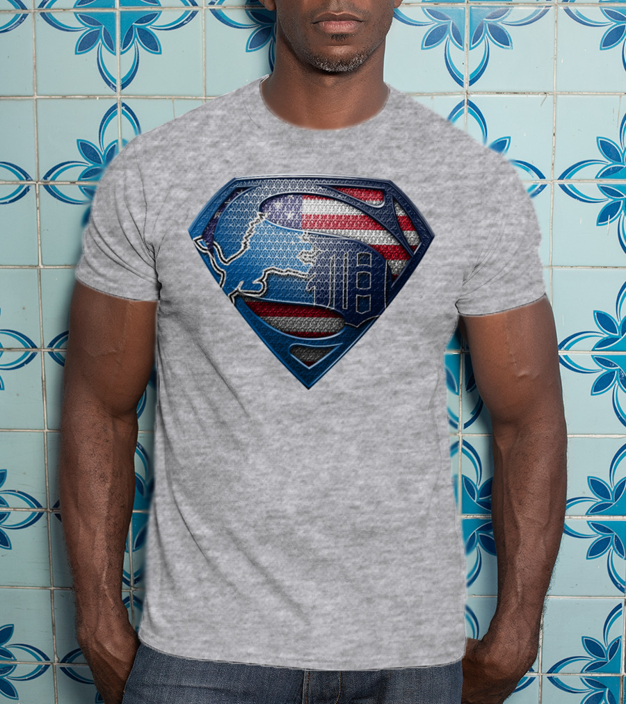 Detroit Lions American Flag Superhero Emblem T-Shirt