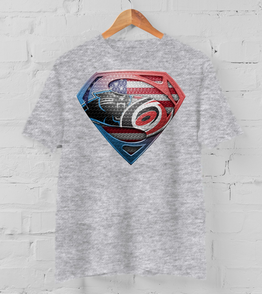 Superman Shield Carolina Panthers American Flag Carolina Hurricanes T-Shirt