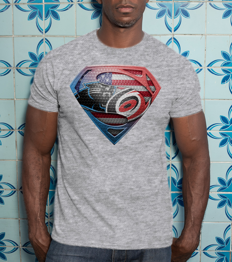 Superman Shield Carolina Panthers American Flag Carolina Hurricanes T-Shirt