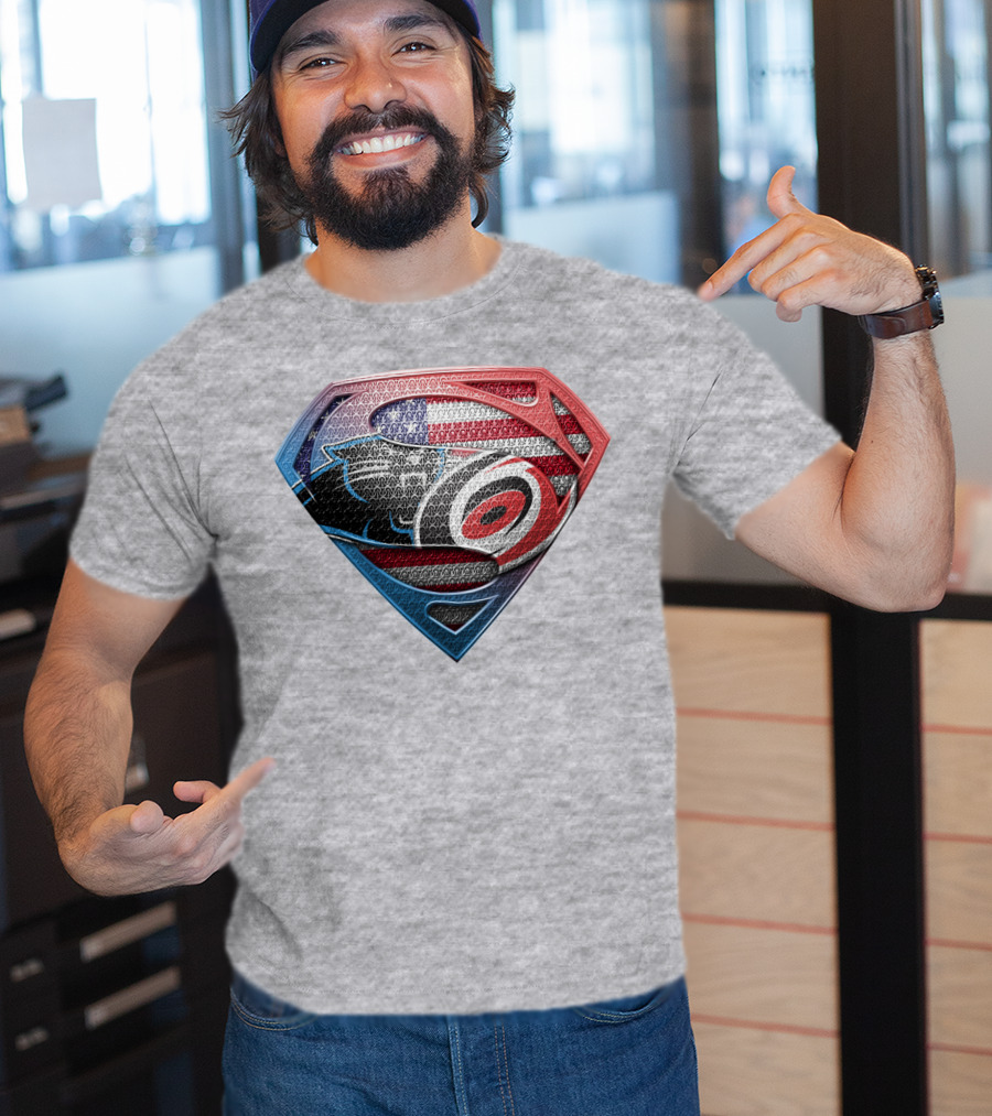 Superman Shield Carolina Panthers American Flag Carolina Hurricanes T-Shirt